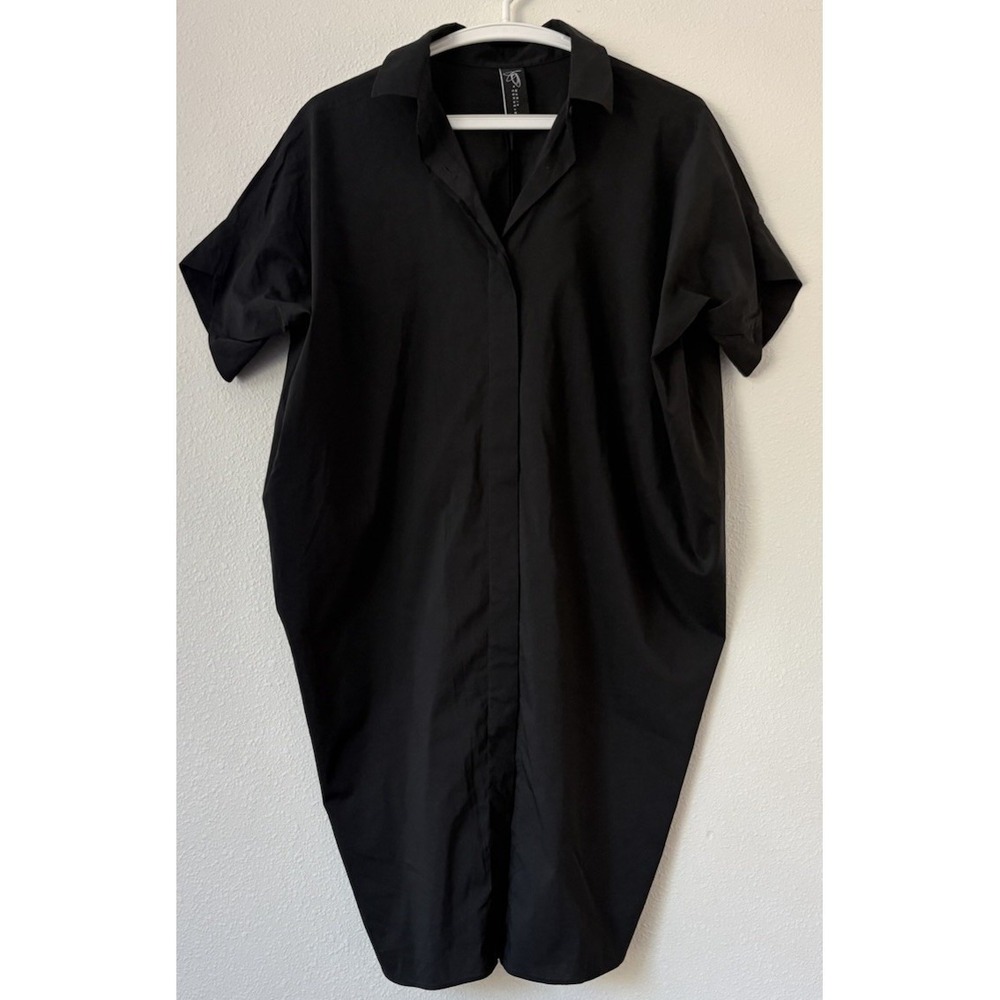 Zero + Maria Cornejo Shirt Dress Button Up Minimalist Avant Garde Size 2 Black